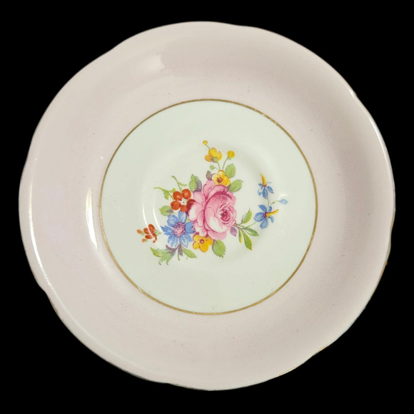 Vintage A.B.J. Grafton China Teacup & Saucer Floral Pink Gold Trim Made England - Picture 2 of 9